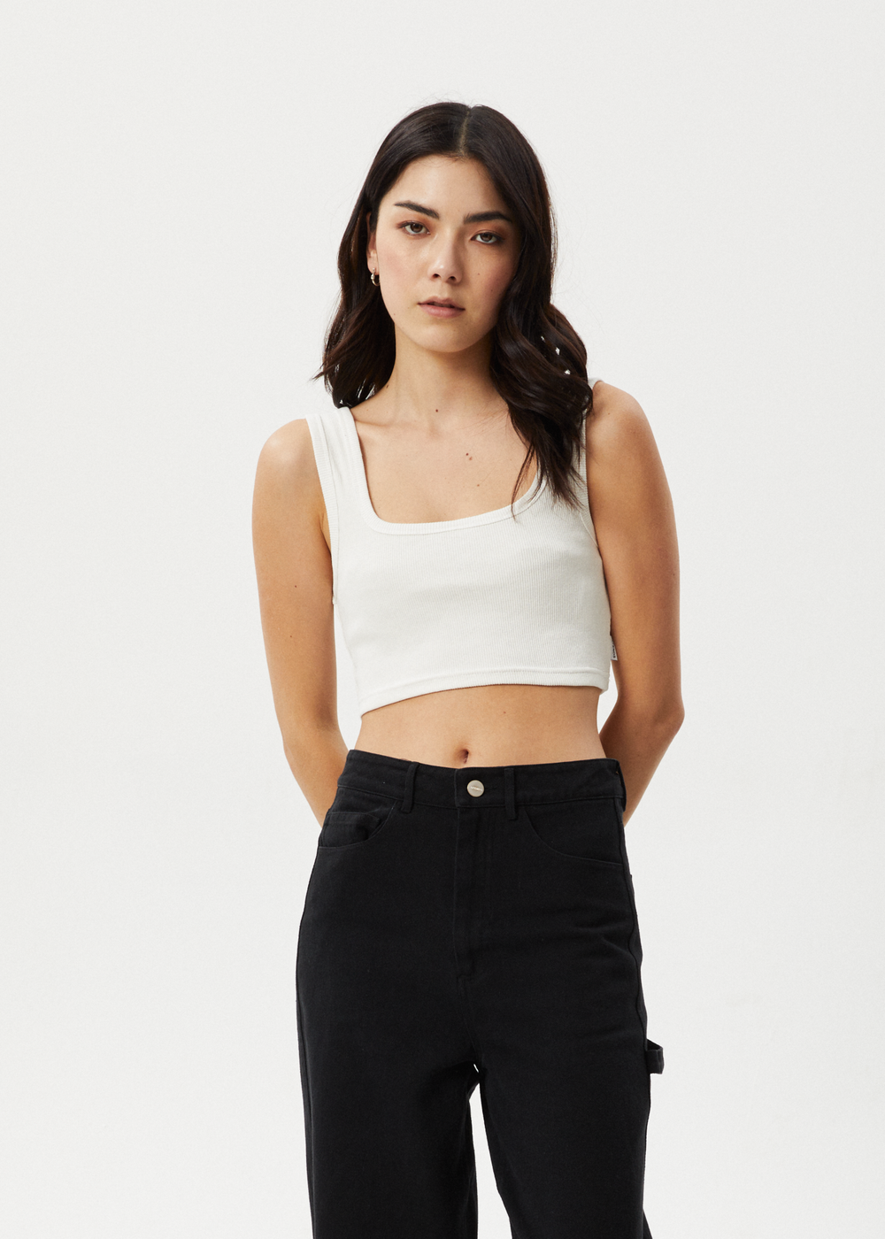 Womens Rib Cropped Singlet Chia - White - AFENDS