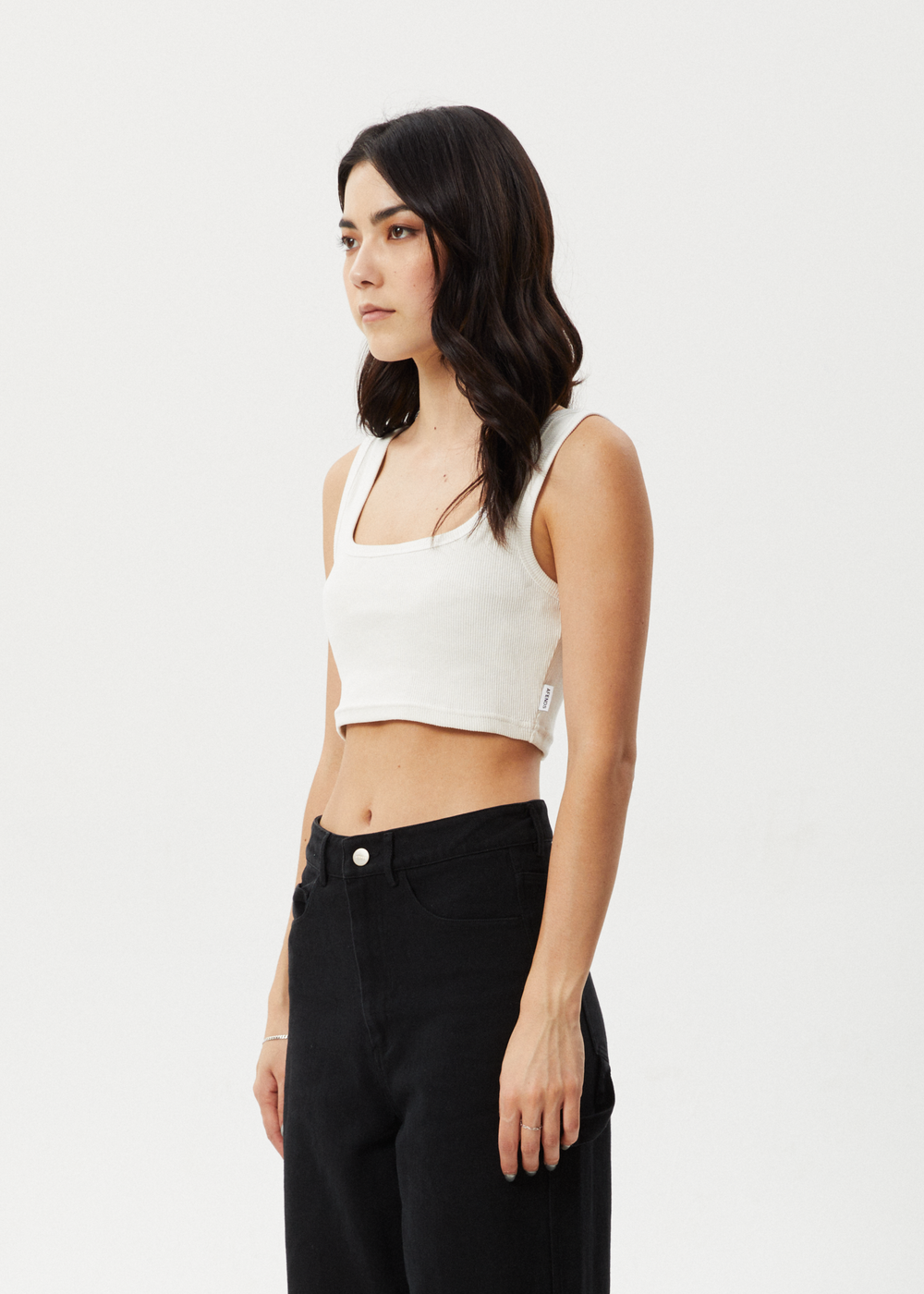 Womens Rib Cropped Singlet Chia - White - AFENDS