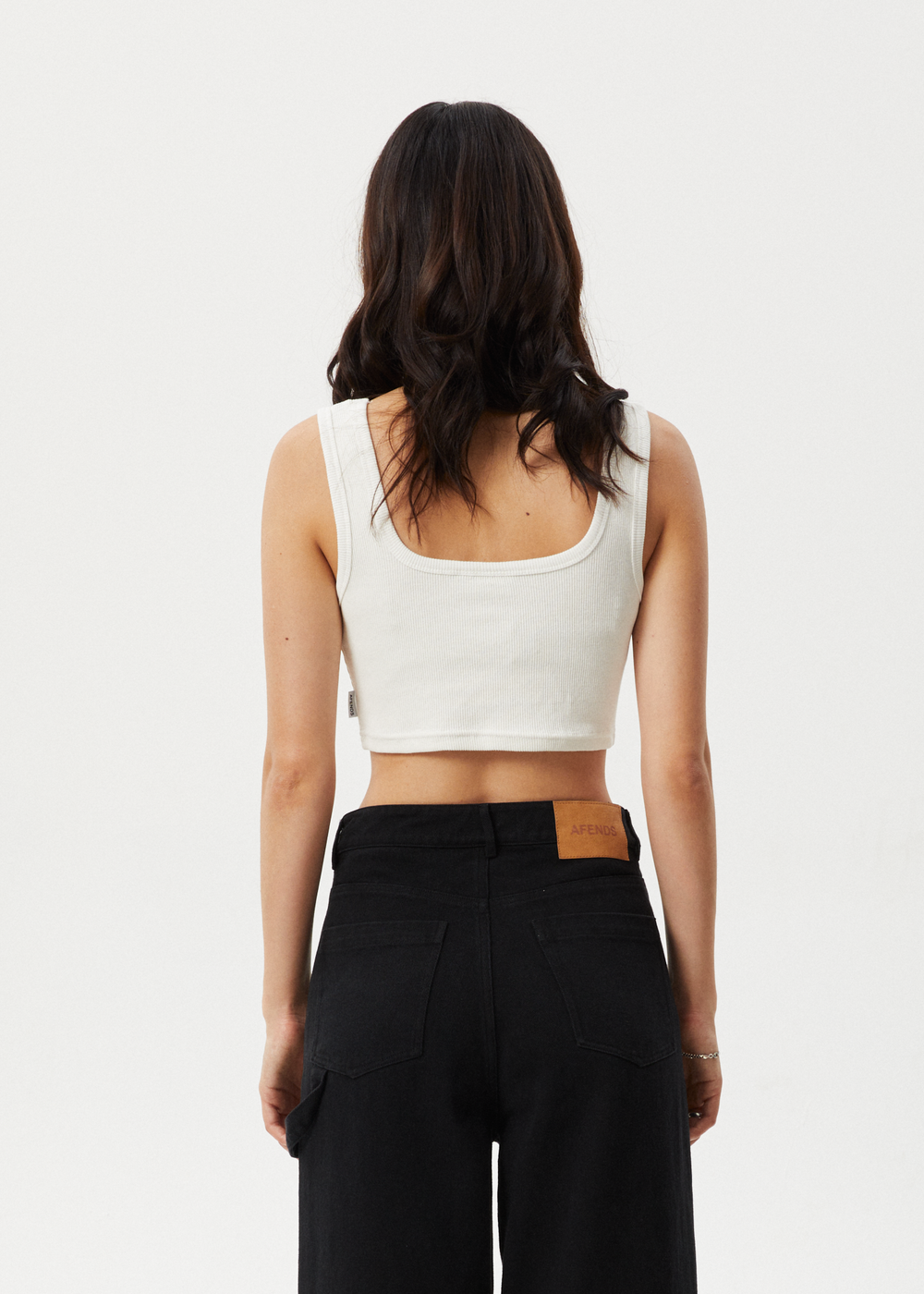 Womens Rib Cropped Singlet Chia - White - AFENDS