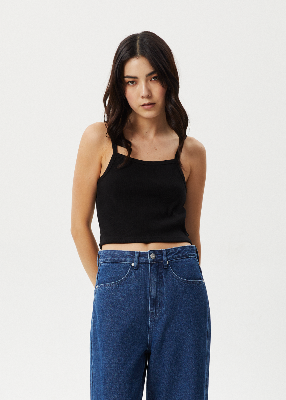 Womens Rib Singlet Taylor - Black - AFENDS