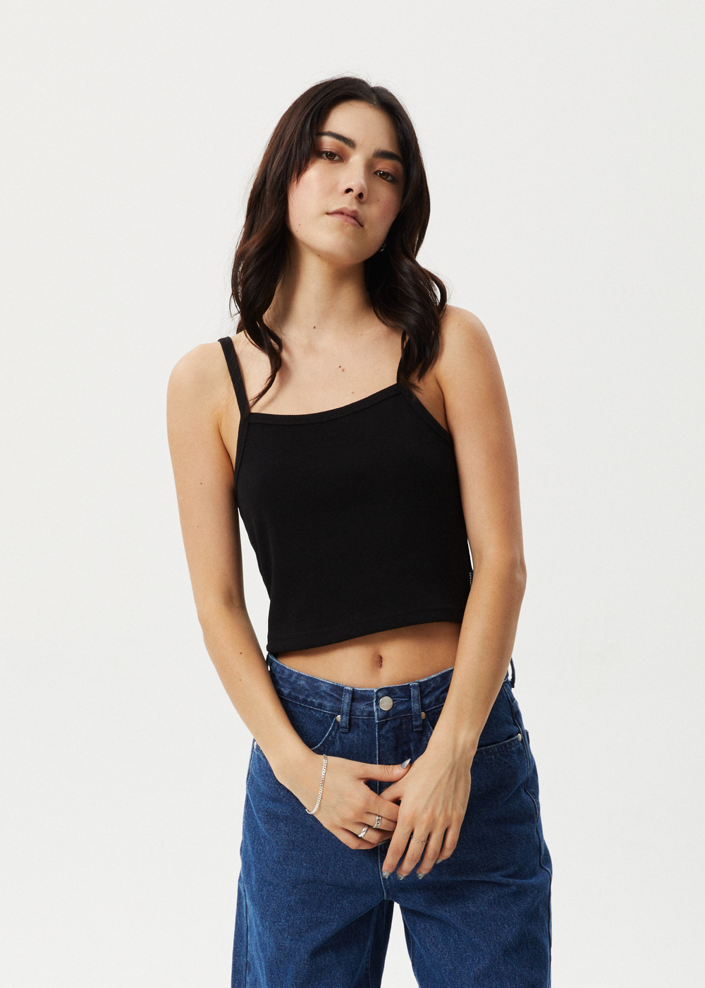 Womens Rib Singlet Taylor - Black - AFENDS