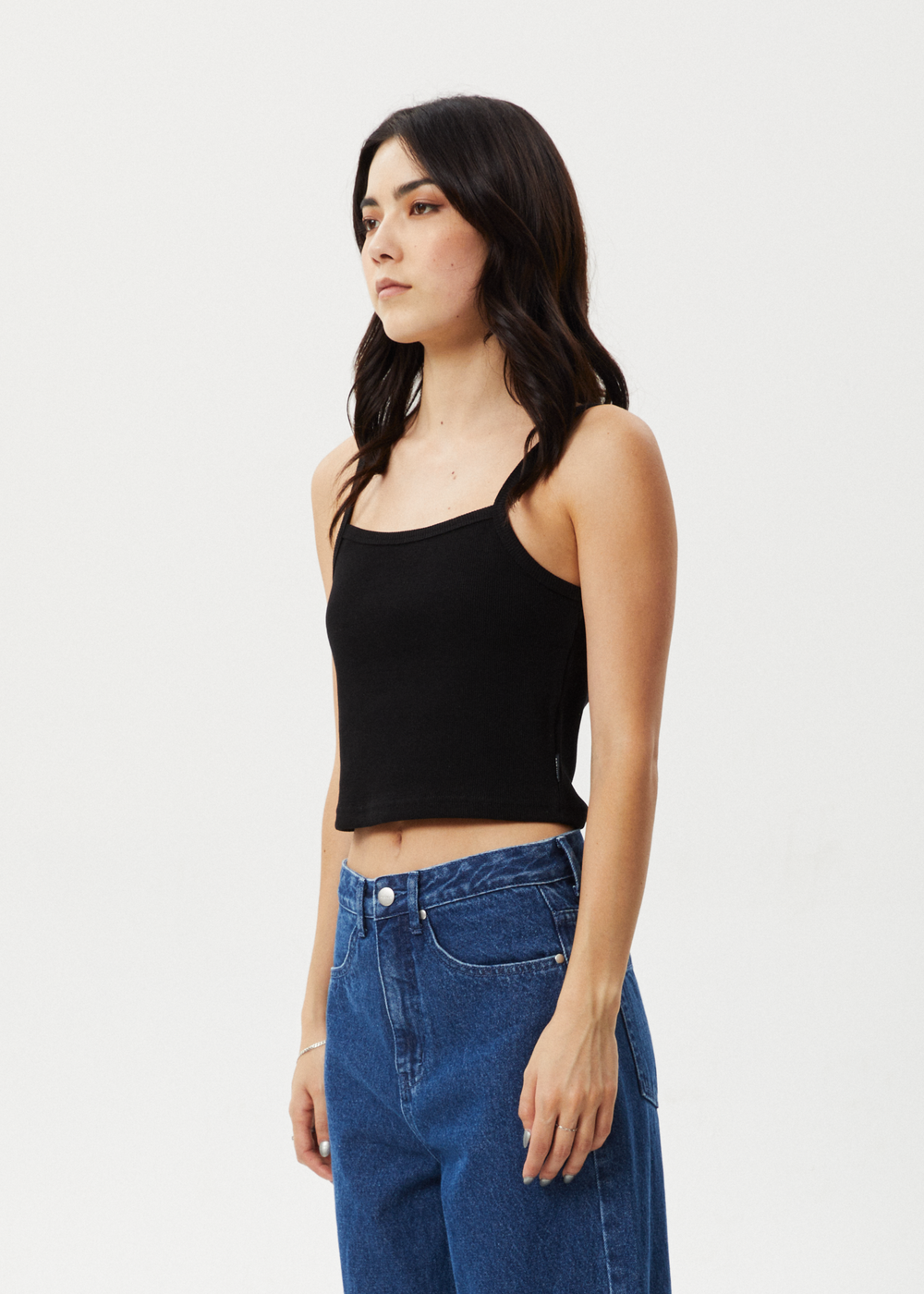 Womens Rib Singlet Taylor - Black - AFENDS