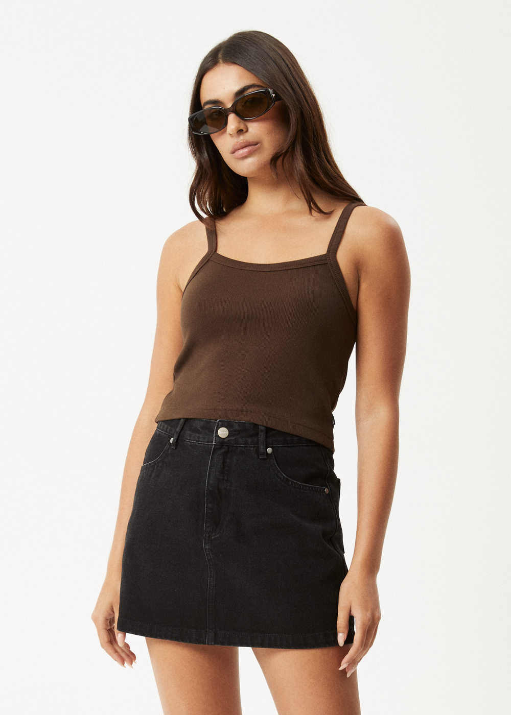 Womens Rib Singlet Taylor - Coffee - AFENDS