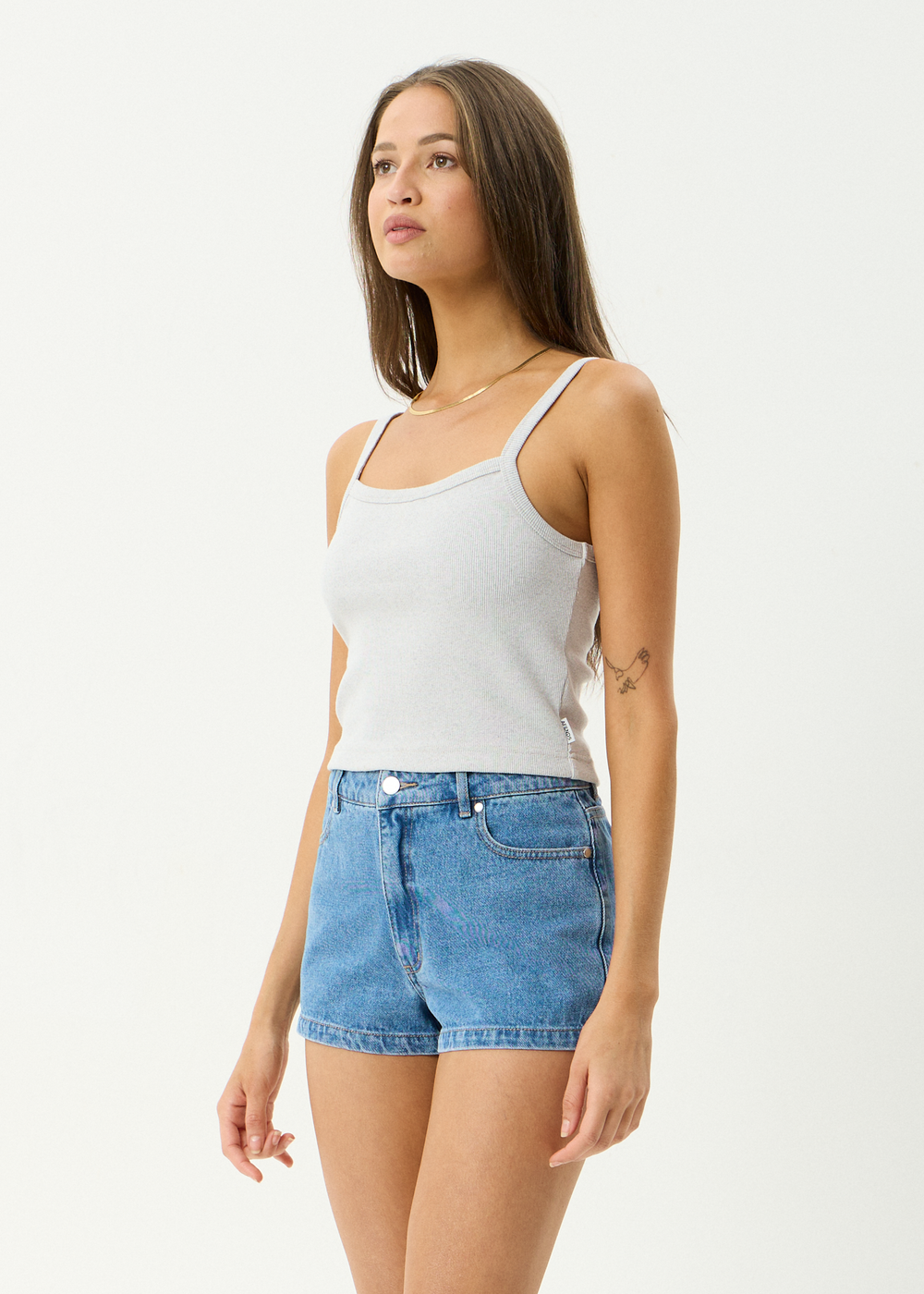 Womens Rib Singlet Taylor - Shadow Grey Marle - AFENDS