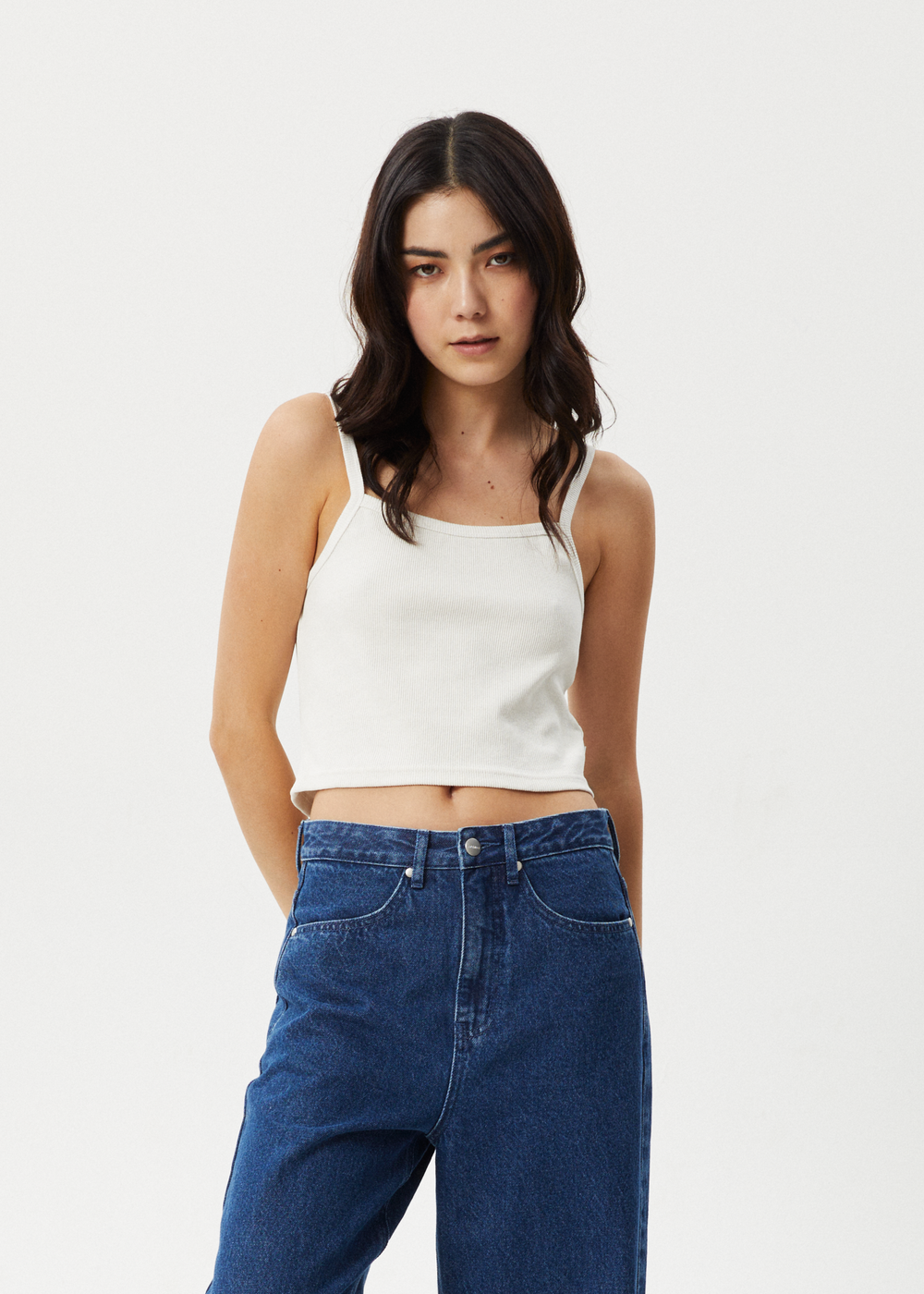 Womens Rib Singlet Taylor - White - AFENDS