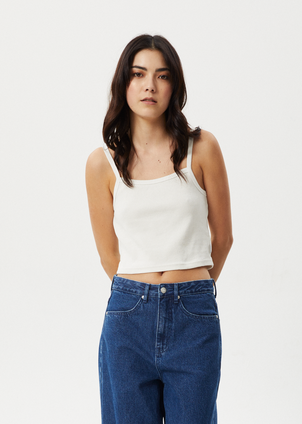 Womens Rib Singlet Taylor - White - AFENDS
