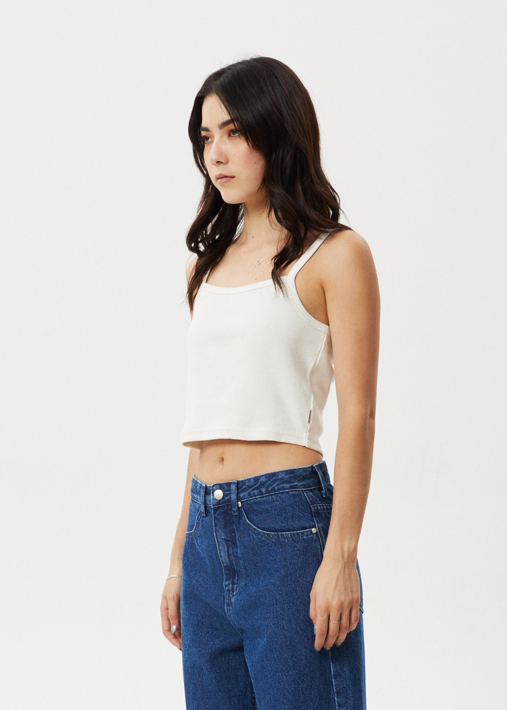 Womens Rib Singlet Taylor - White - AFENDS