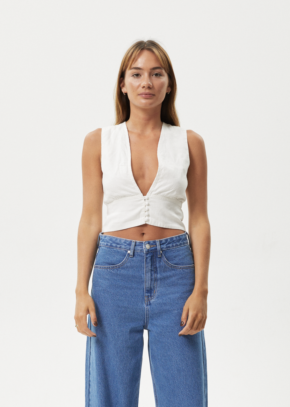 Womens Button Up Top Lilo - Natural - AFENDS