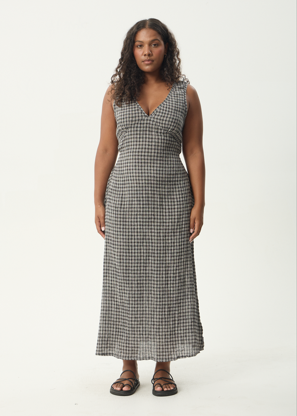 Womens Seersucker Maxi Dress Tully - Asta Steel Check - AFENDS