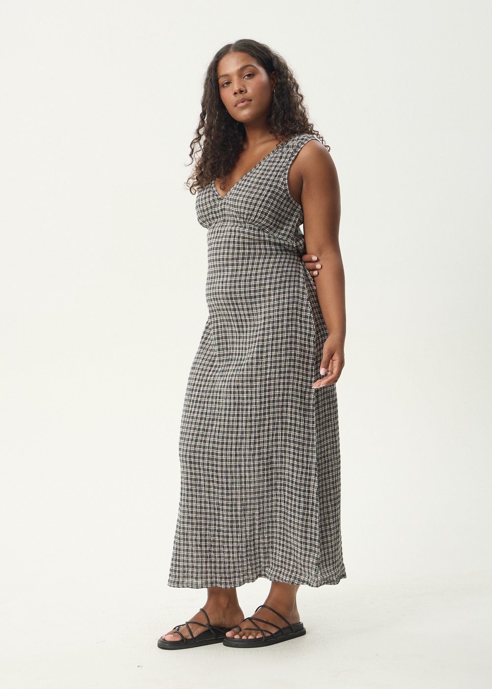 Womens Seersucker Maxi Dress Tully - Asta Steel Check - AFENDS