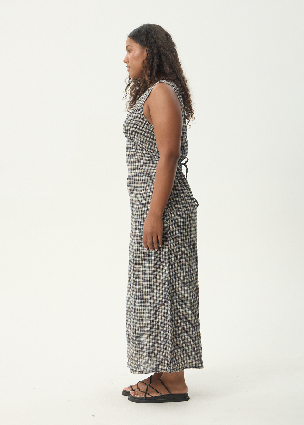 Womens Seersucker Maxi Dress Tully - Asta Steel Check - AFENDS