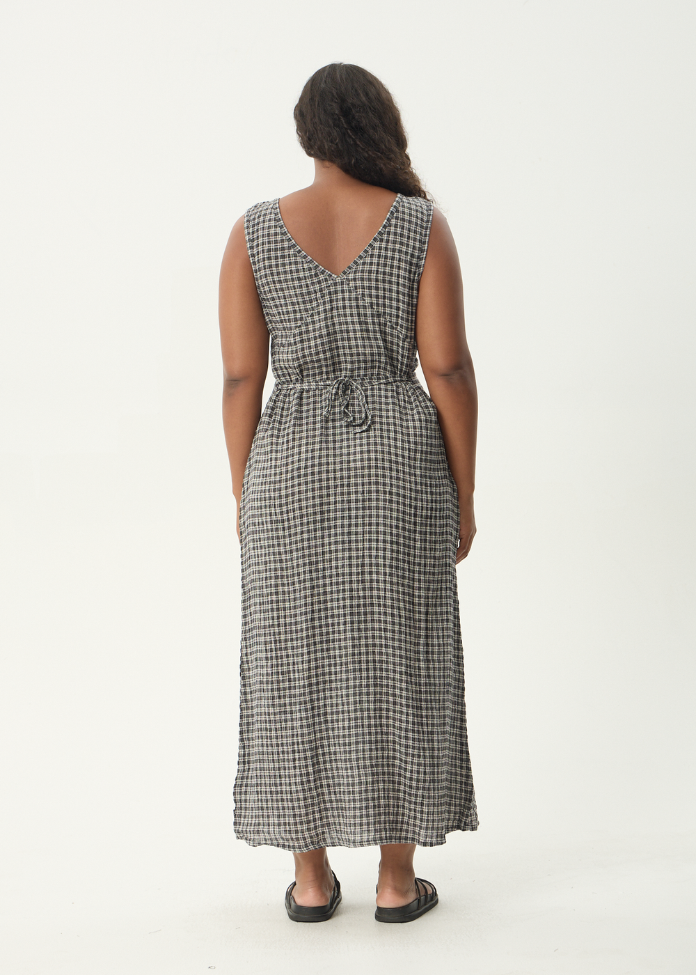 Womens Seersucker Maxi Dress Tully - Asta Steel Check - AFENDS