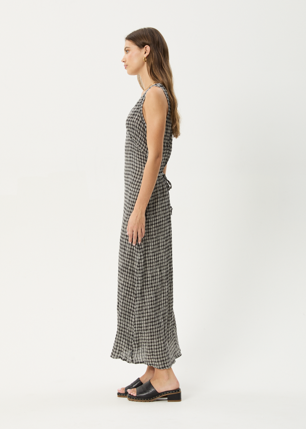 Womens Seersucker Maxi Dress Tully - Asta Steel Check - AFENDS