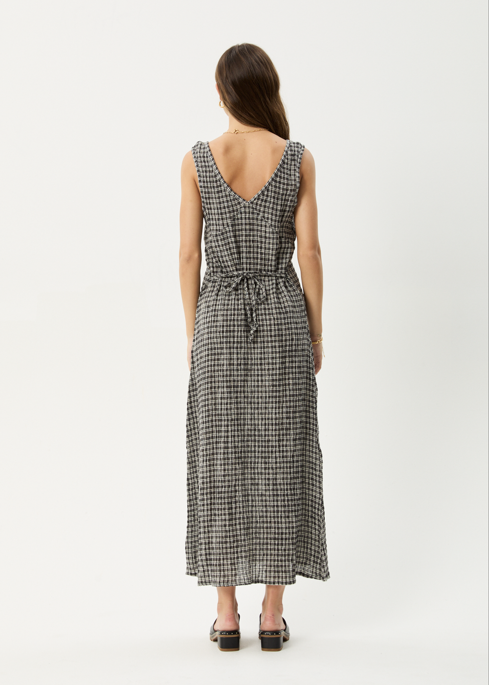 Womens Seersucker Maxi Dress Tully - Asta Steel Check - AFENDS