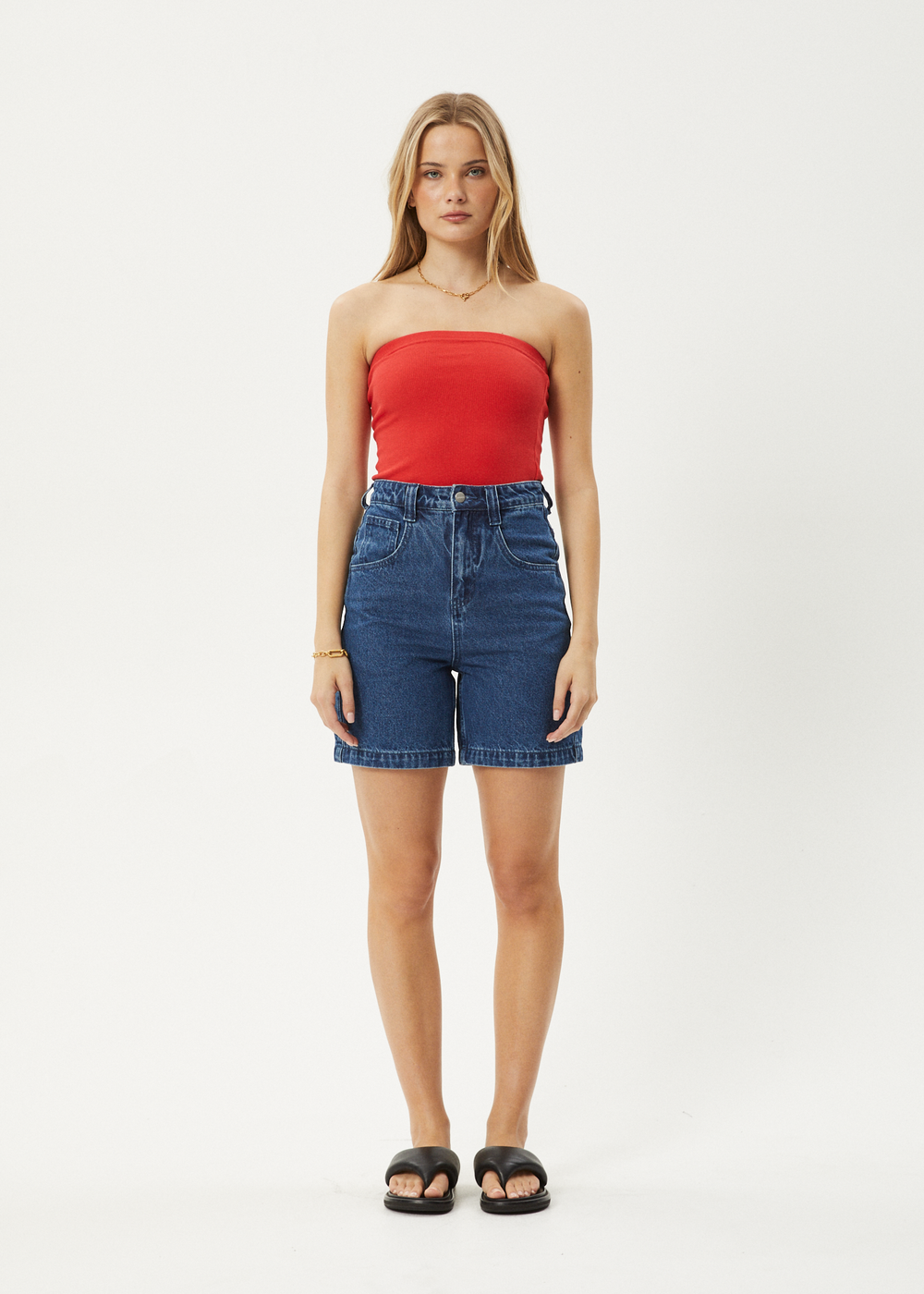 Womens Rib Tube Top Jamie - Tomato - AFENDS