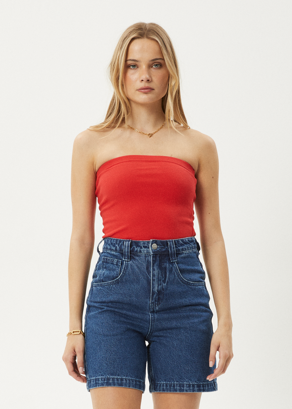 Womens Rib Tube Top Jamie - Tomato - AFENDS