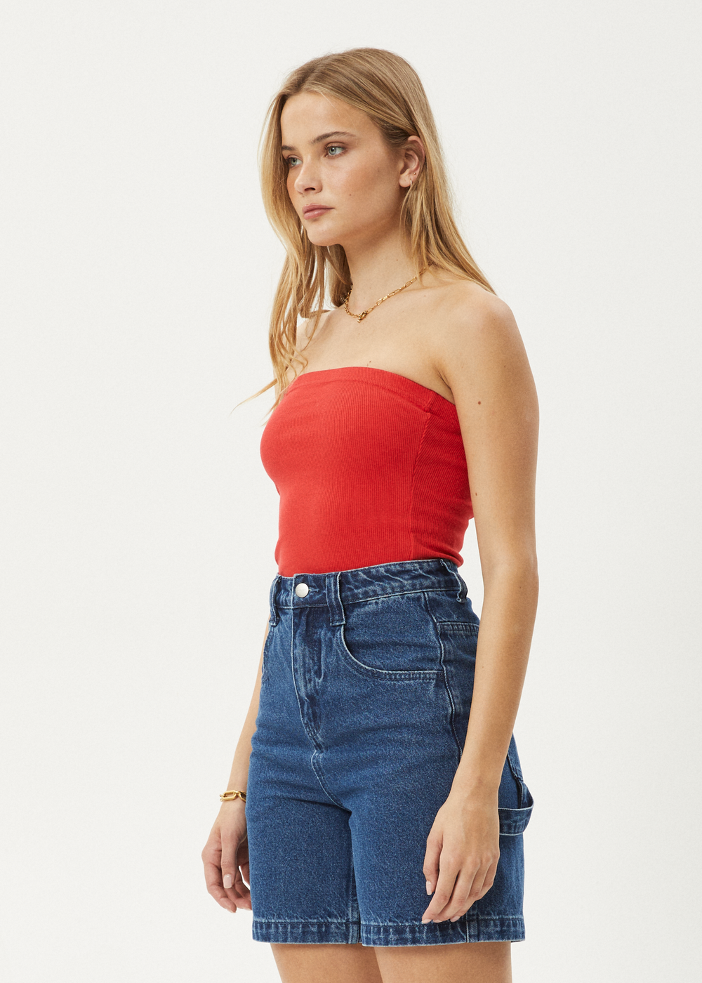 Womens Rib Tube Top Jamie - Tomato - AFENDS