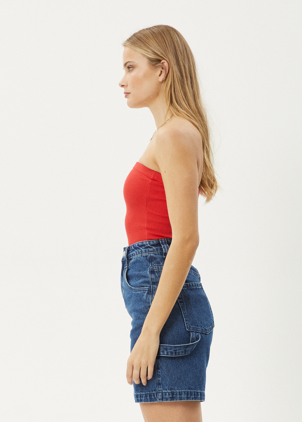 Womens Rib Tube Top Jamie - Tomato - AFENDS