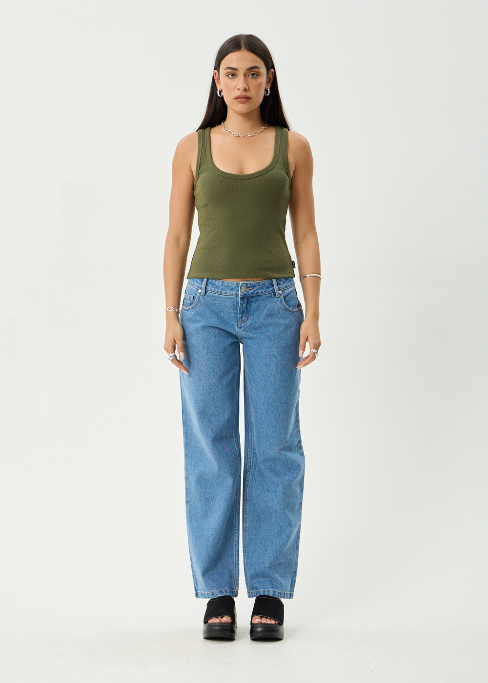 Womens Rib Singlet Layden - Deep Olive - AFENDS