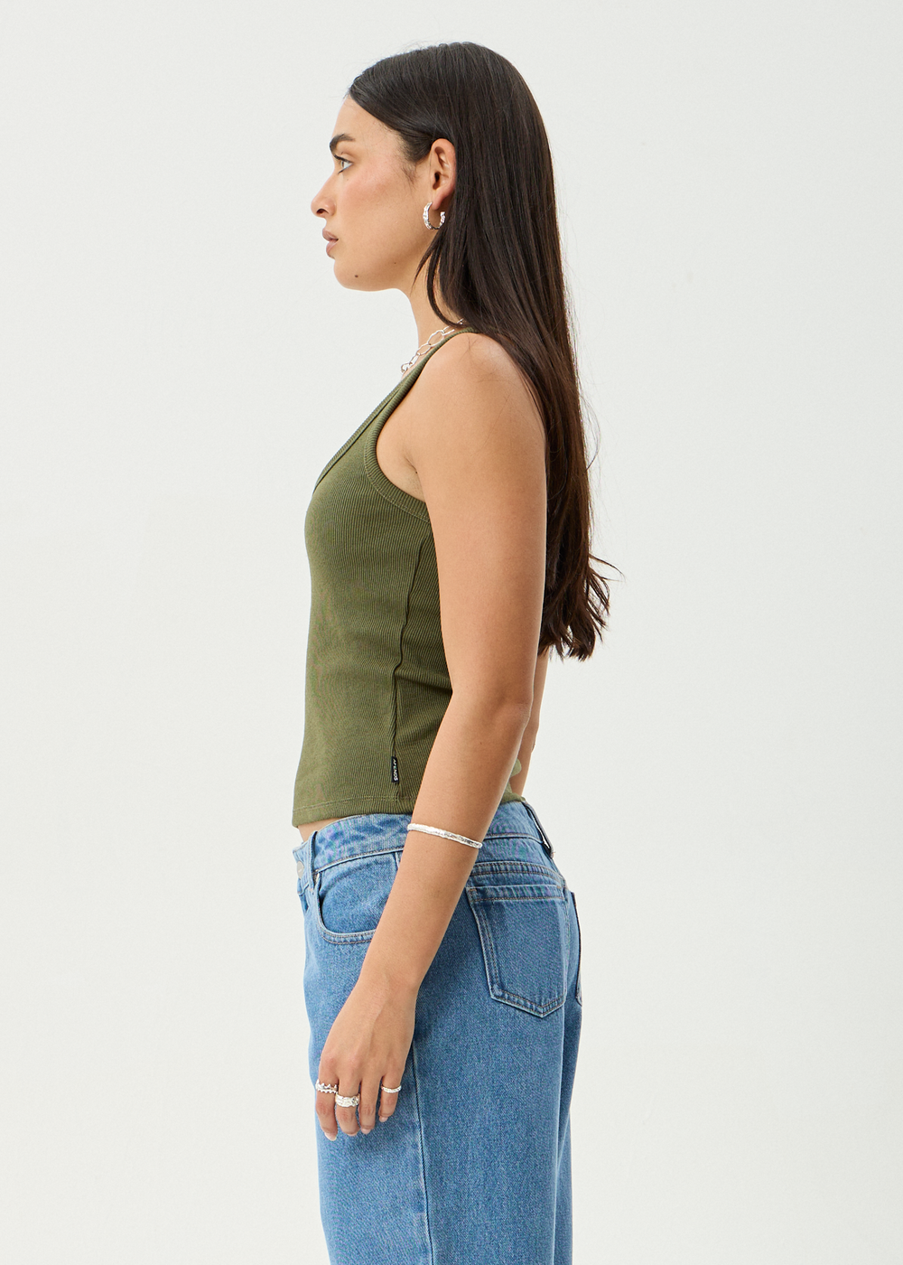 Womens Rib Singlet Layden - Deep Olive - AFENDS