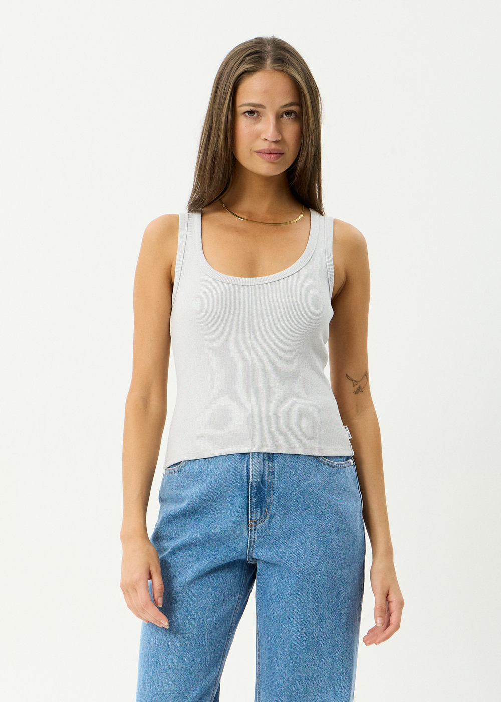 Womens Rib Singlet Layden - Shadow Grey Marle - AFENDS