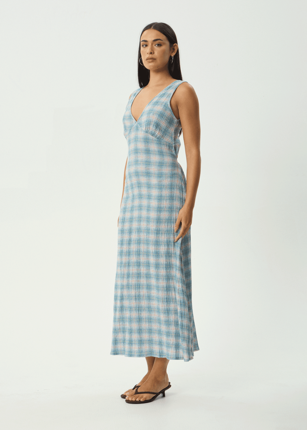 Womens Seersucker Maxi Dress Tully - Position Lake Check - AFENDS