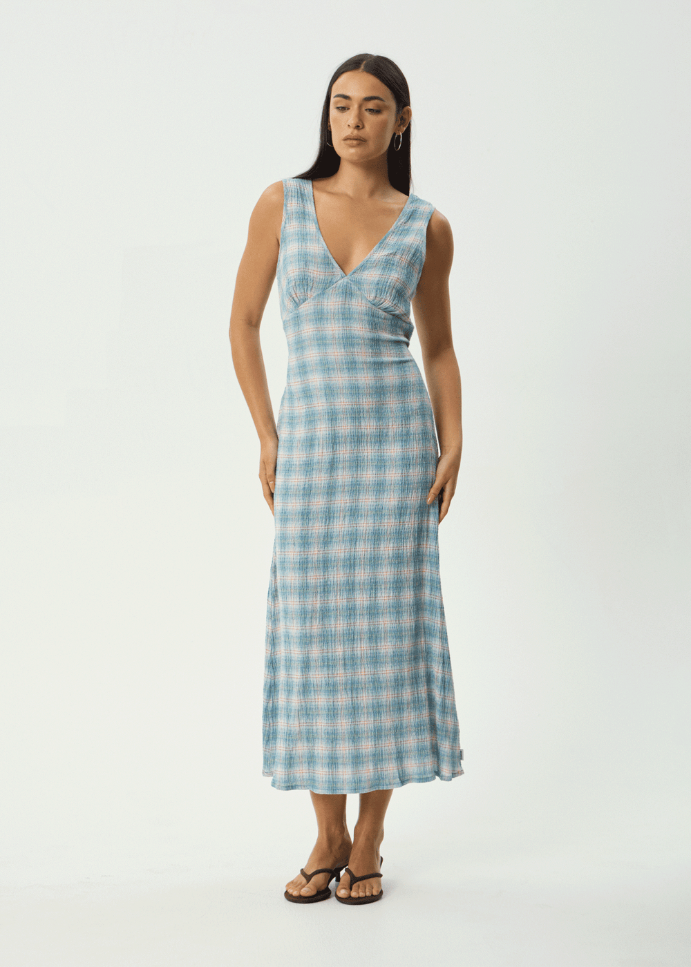 Womens Seersucker Maxi Dress Tully - Position Lake Check - AFENDS