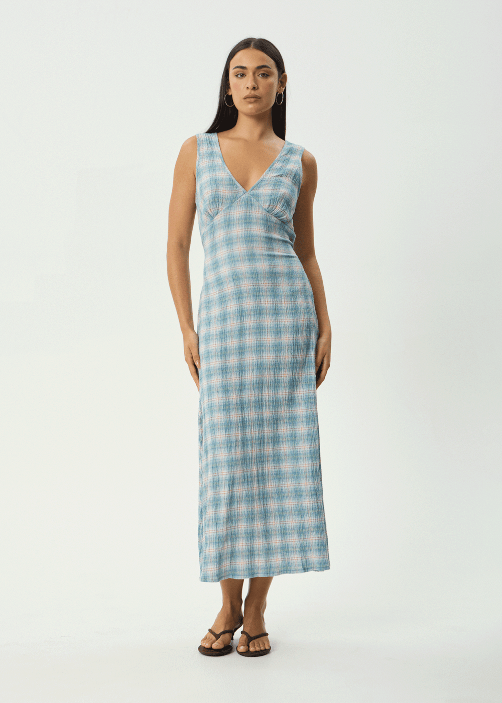 Womens Seersucker Maxi Dress Tully - Position Lake Check - AFENDS