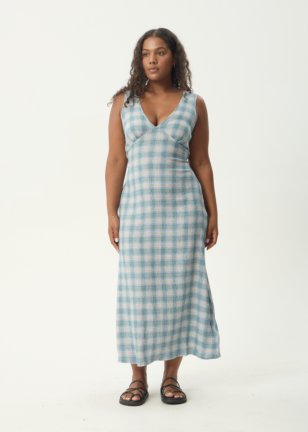 Womens Seersucker Maxi Dress Tully - Position Lake Check - AFENDS