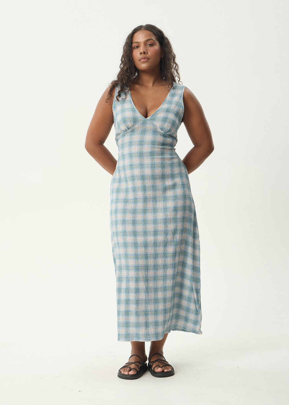 Womens Seersucker Maxi Dress Tully - Position Lake Check - AFENDS