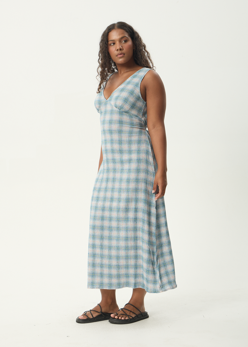 Womens Seersucker Maxi Dress Tully - Position Lake Check - AFENDS