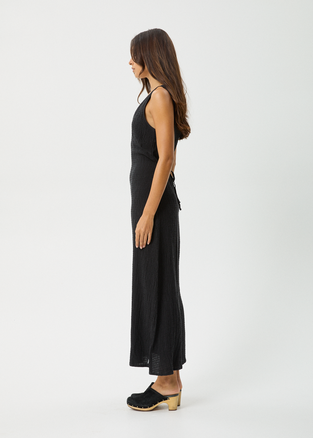 Womens Seersucker Maxi Dress Tully - Black - AFENDS