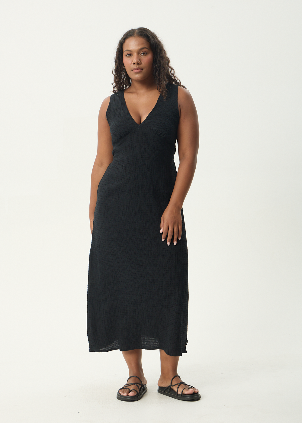 Womens Seersucker Maxi Dress Tully - Black - AFENDS