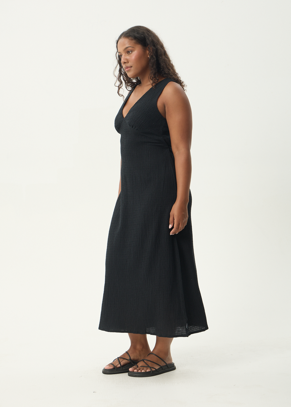 Womens Seersucker Maxi Dress Tully - Black - AFENDS