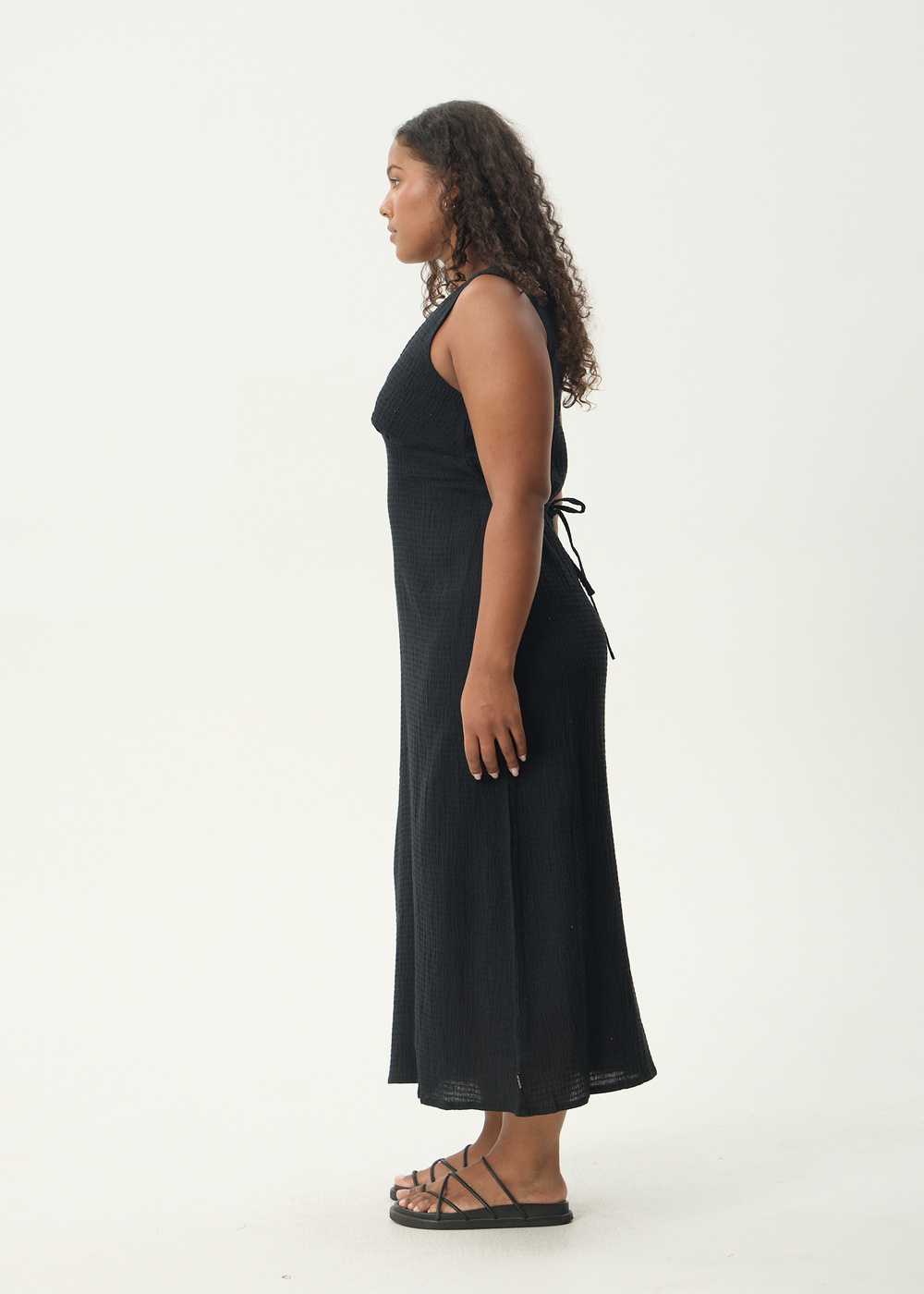 Womens Seersucker Maxi Dress Tully - Black - AFENDS