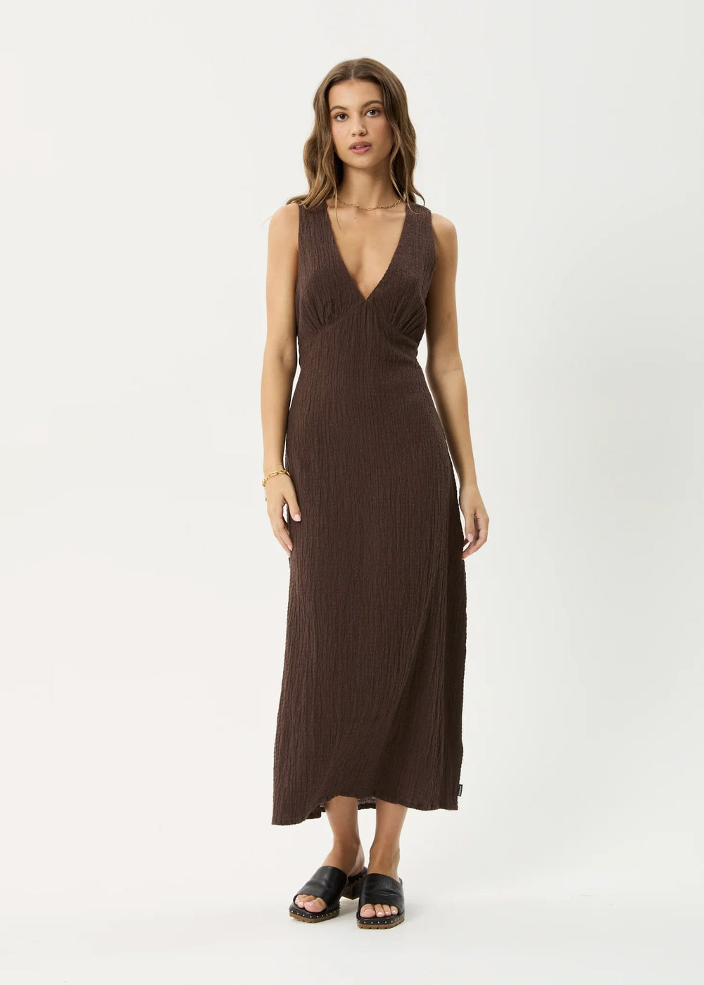 Womens Seersucker Maxi Dress Tully - Coffee - AFENDS