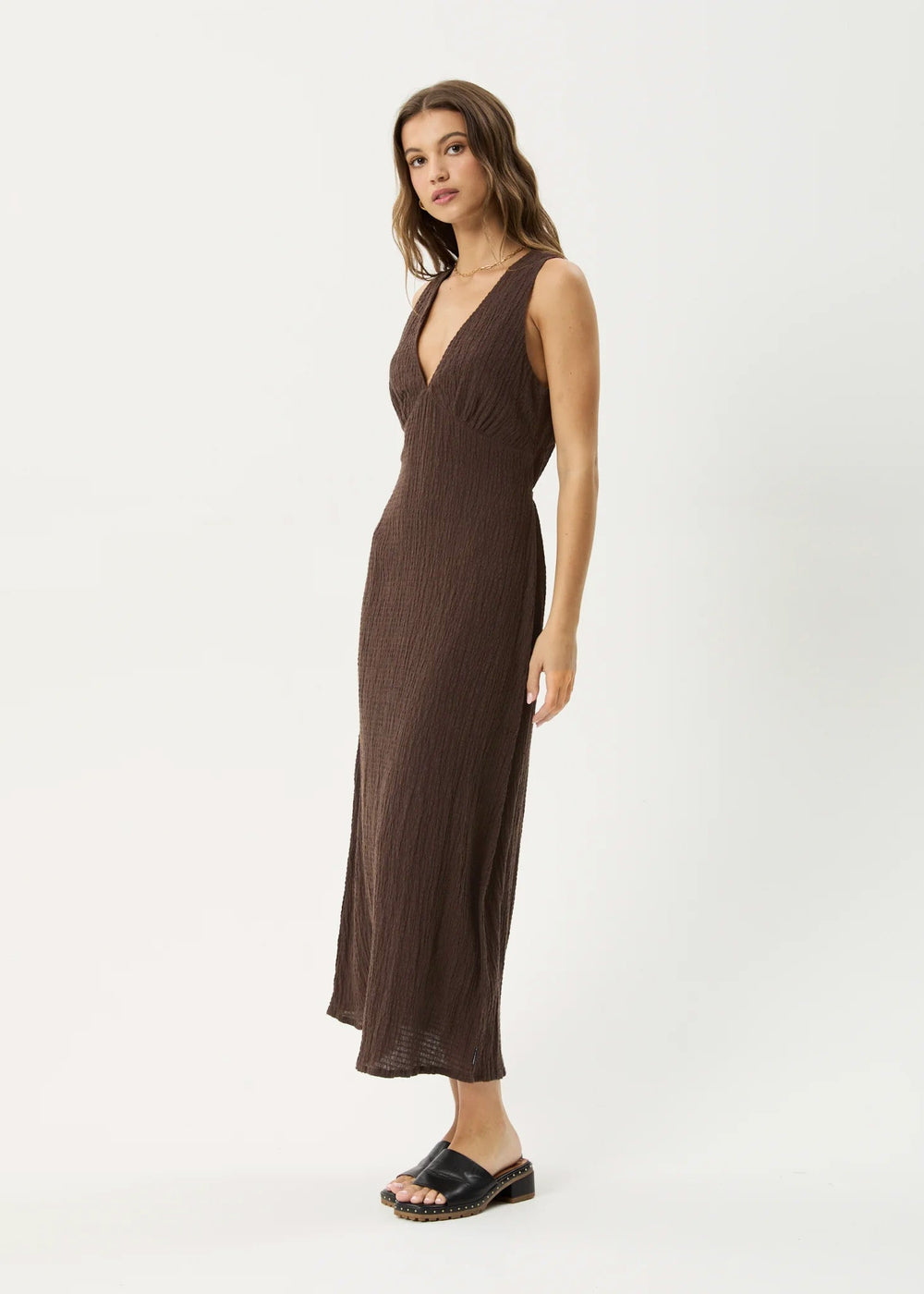 Womens Seersucker Maxi Dress Tully - Coffee - AFENDS