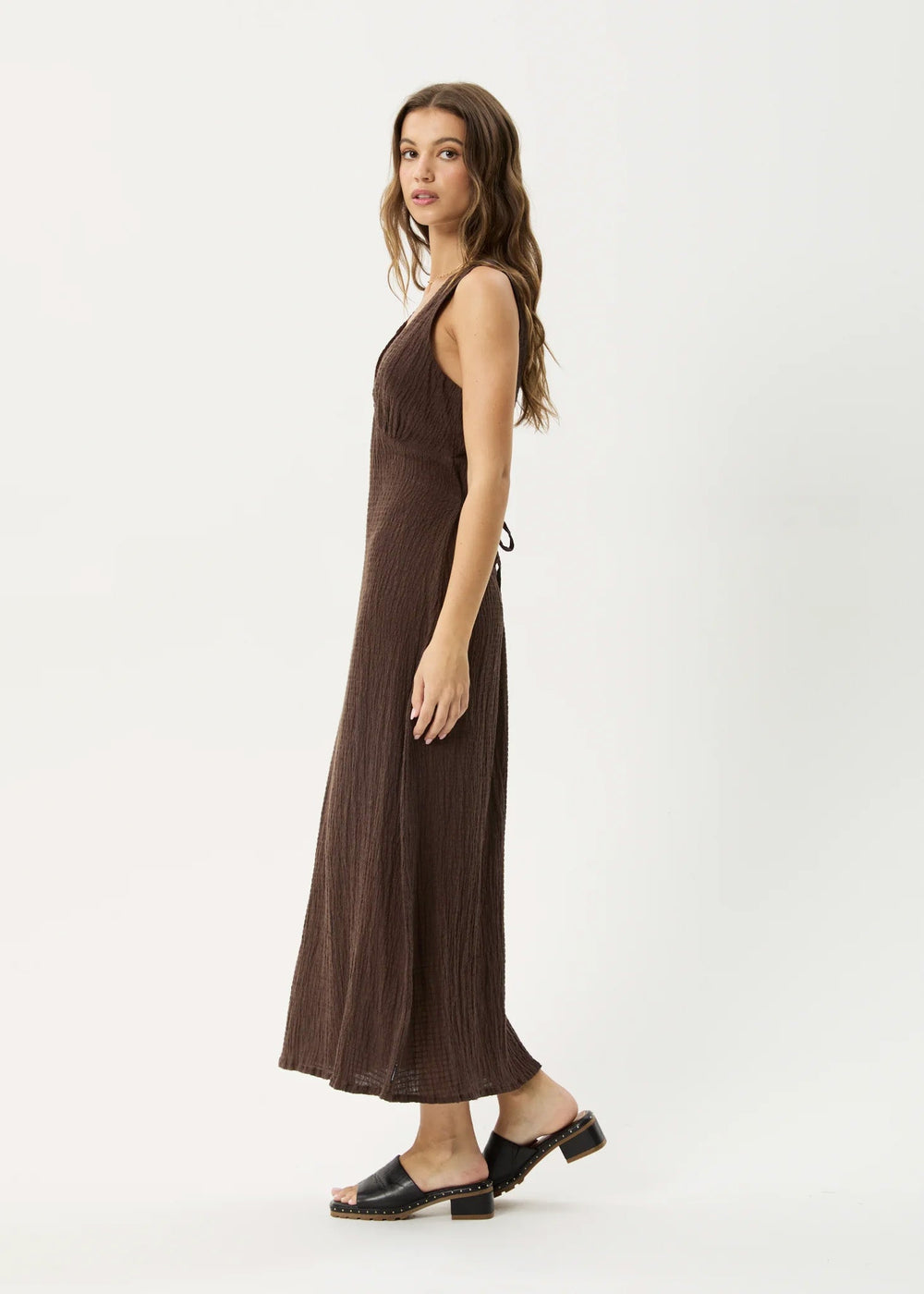 Womens Seersucker Maxi Dress Tully - Coffee - AFENDS