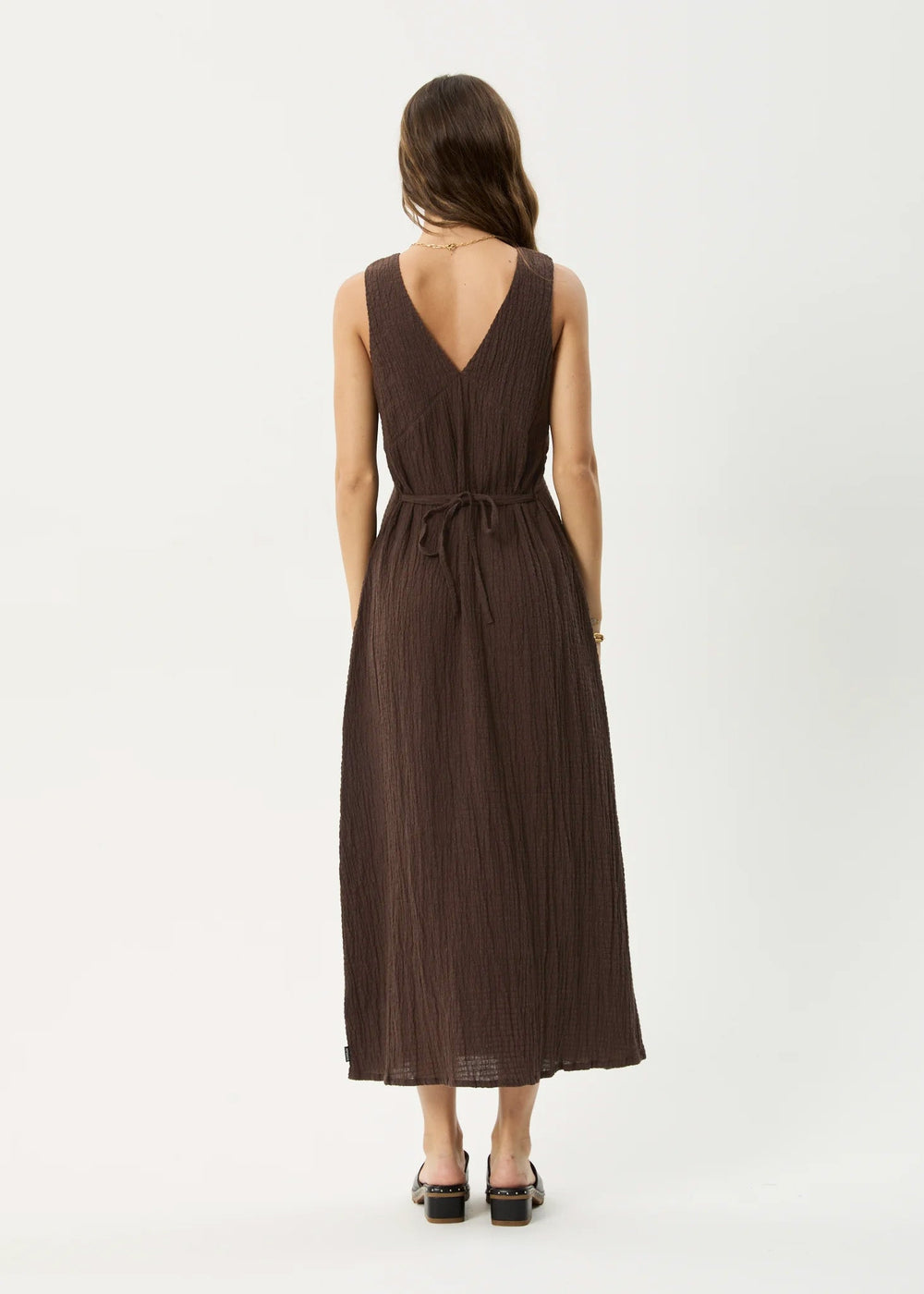 Womens Seersucker Maxi Dress Tully - Coffee - AFENDS