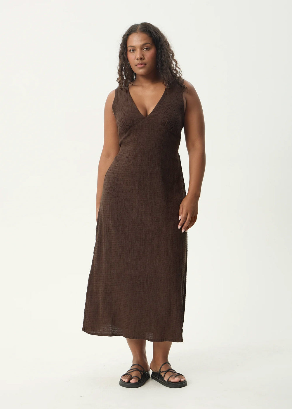 Womens Seersucker Maxi Dress Tully - Coffee - AFENDS