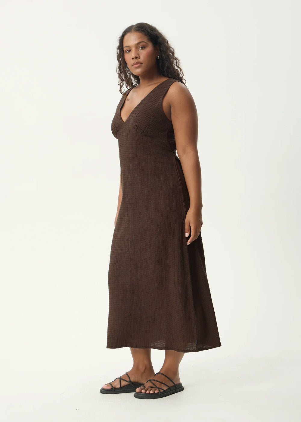 Womens Seersucker Maxi Dress Tully - Coffee - AFENDS