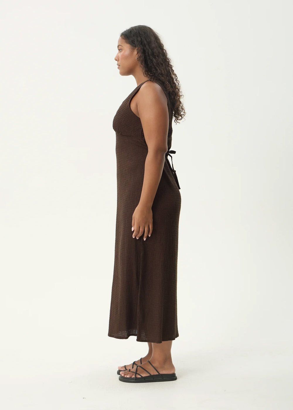 Womens Seersucker Maxi Dress Tully - Coffee - AFENDS