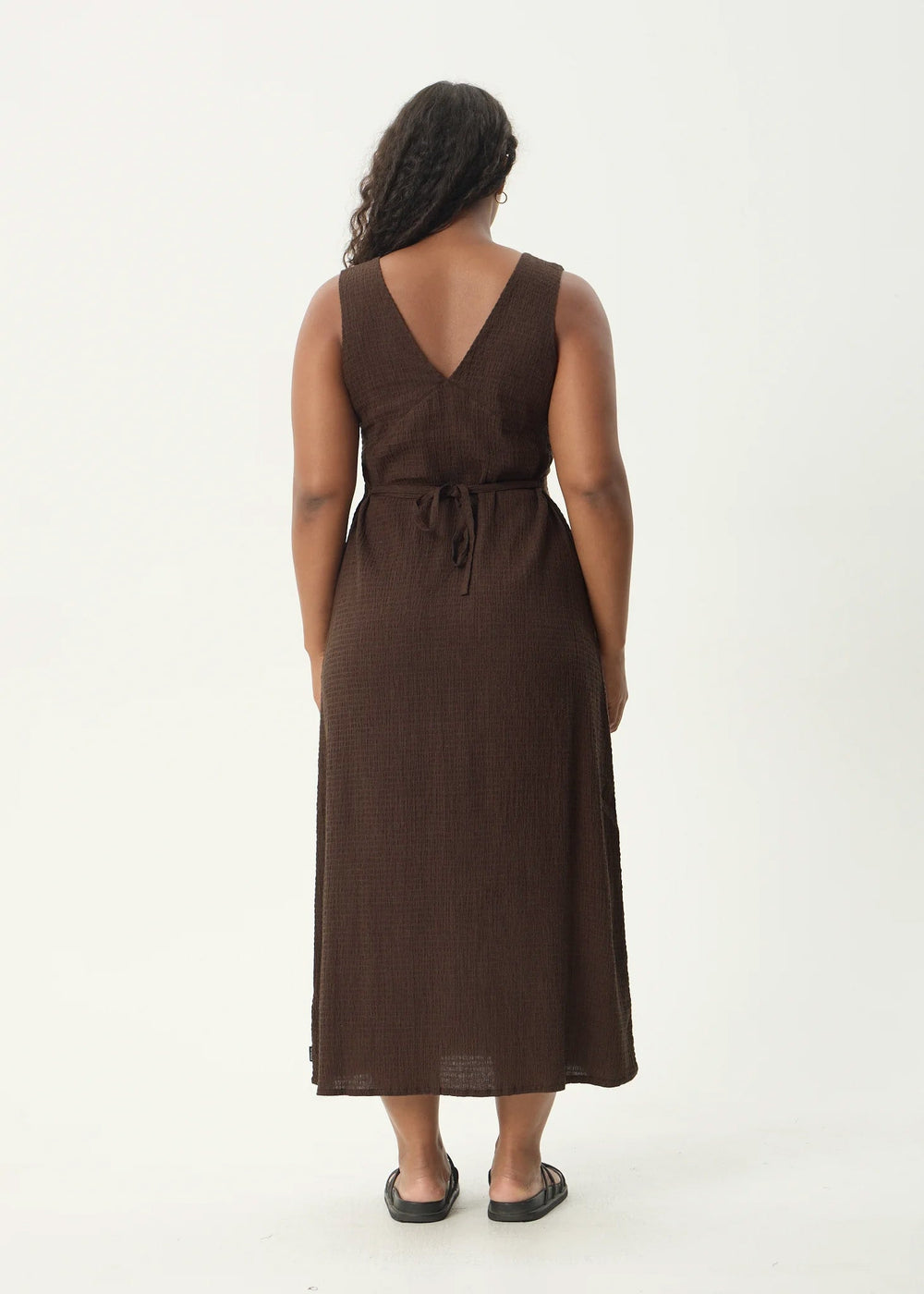 Womens Seersucker Maxi Dress Tully - Coffee - AFENDS
