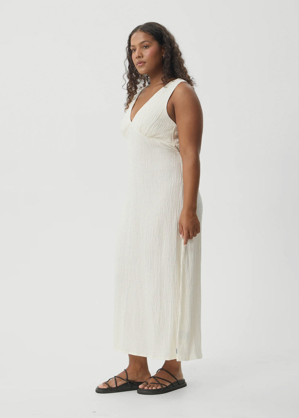 Womens Seersucker Maxi Dress Tully - Off White - AFENDS