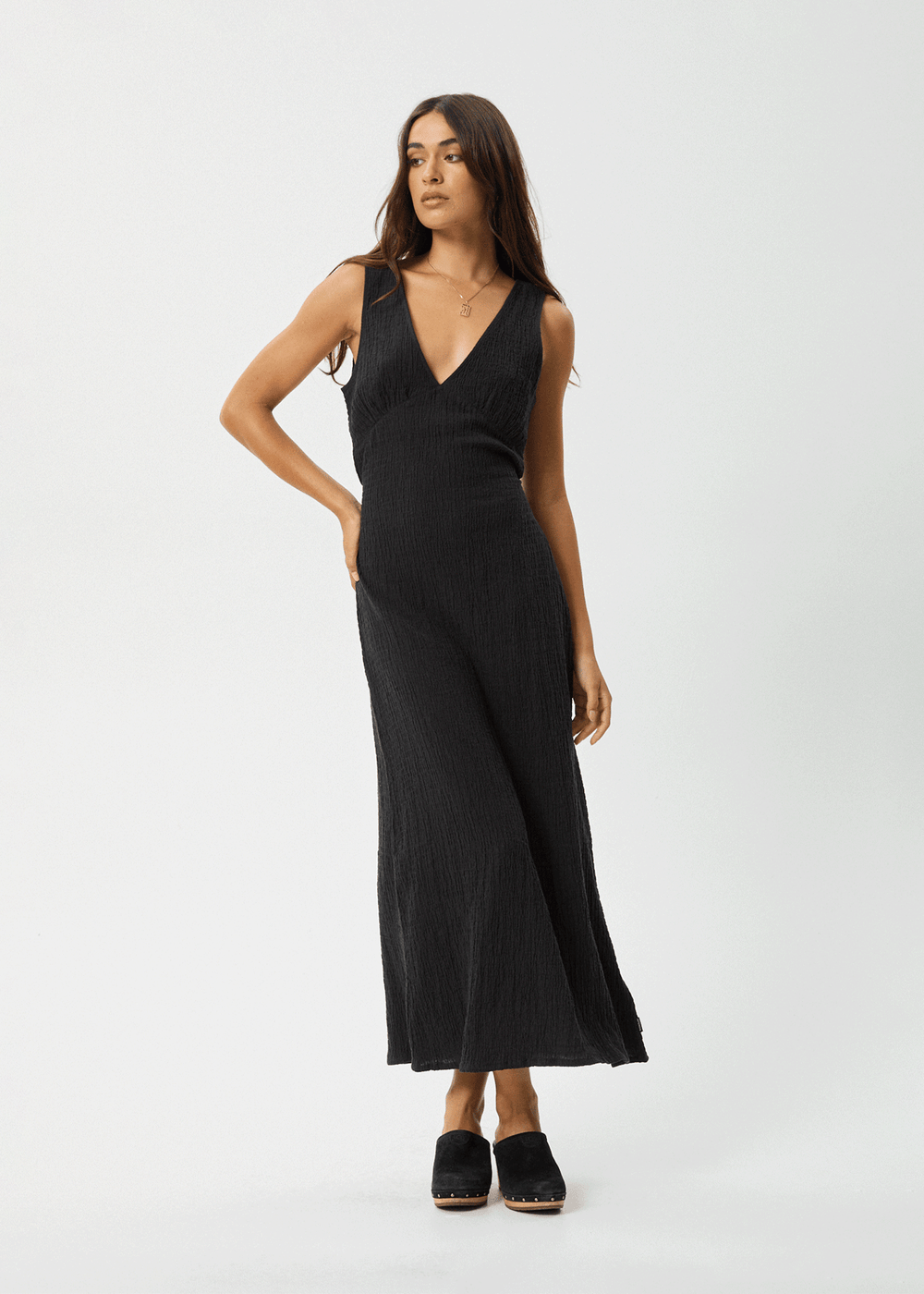 Womens Seersucker Maxi Dress Tully - Black - AFENDS