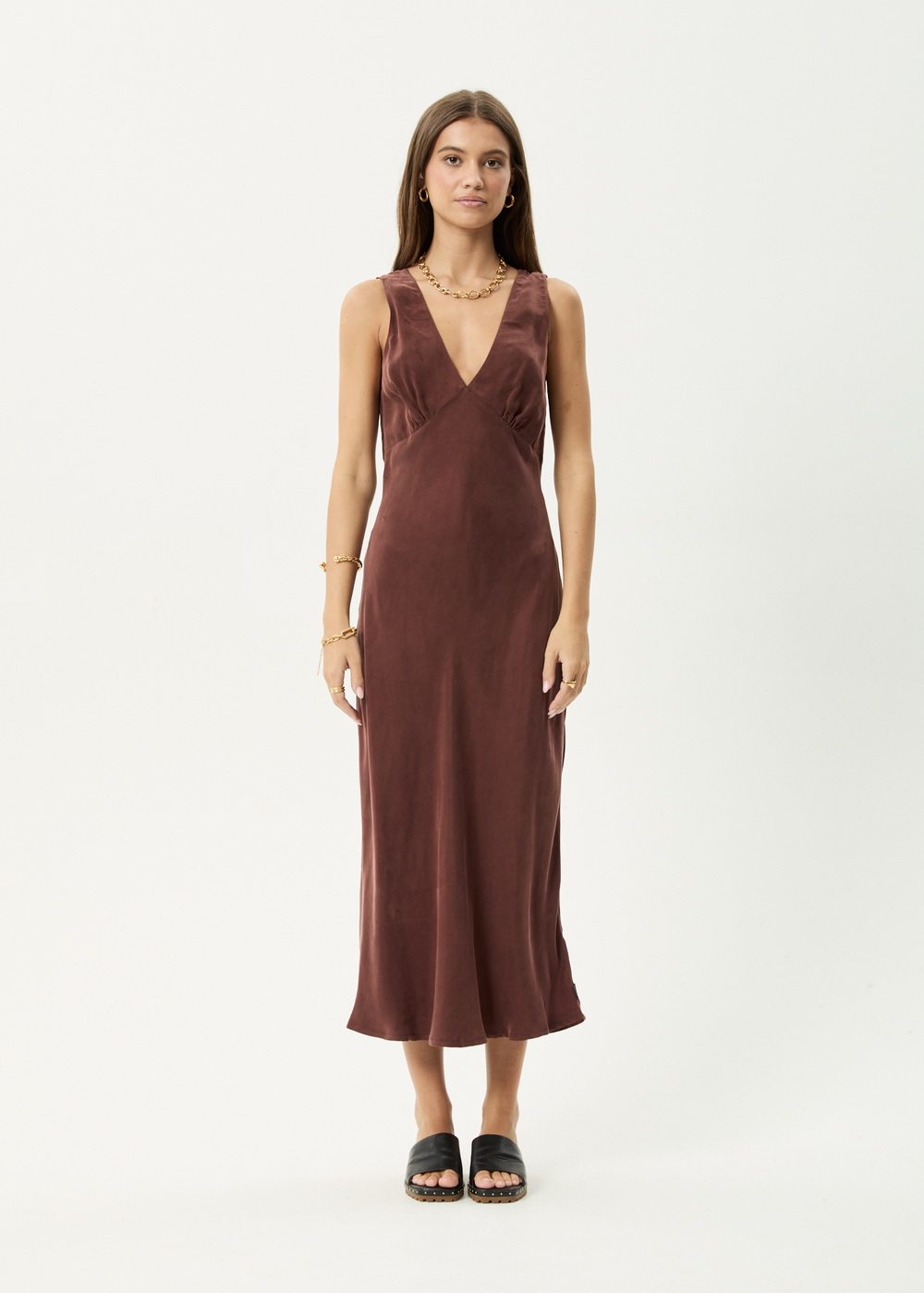Womens Cupro Maxi Dress Gia - Hazelnut - AFENDS