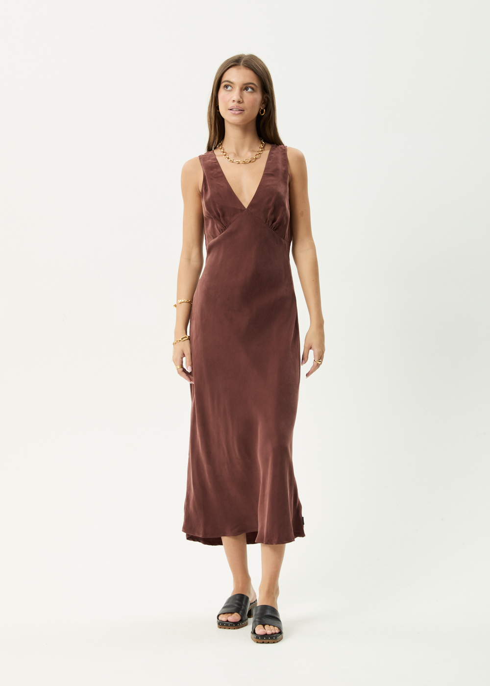 Womens Cupro Maxi Dress Gia - Hazelnut - AFENDS
