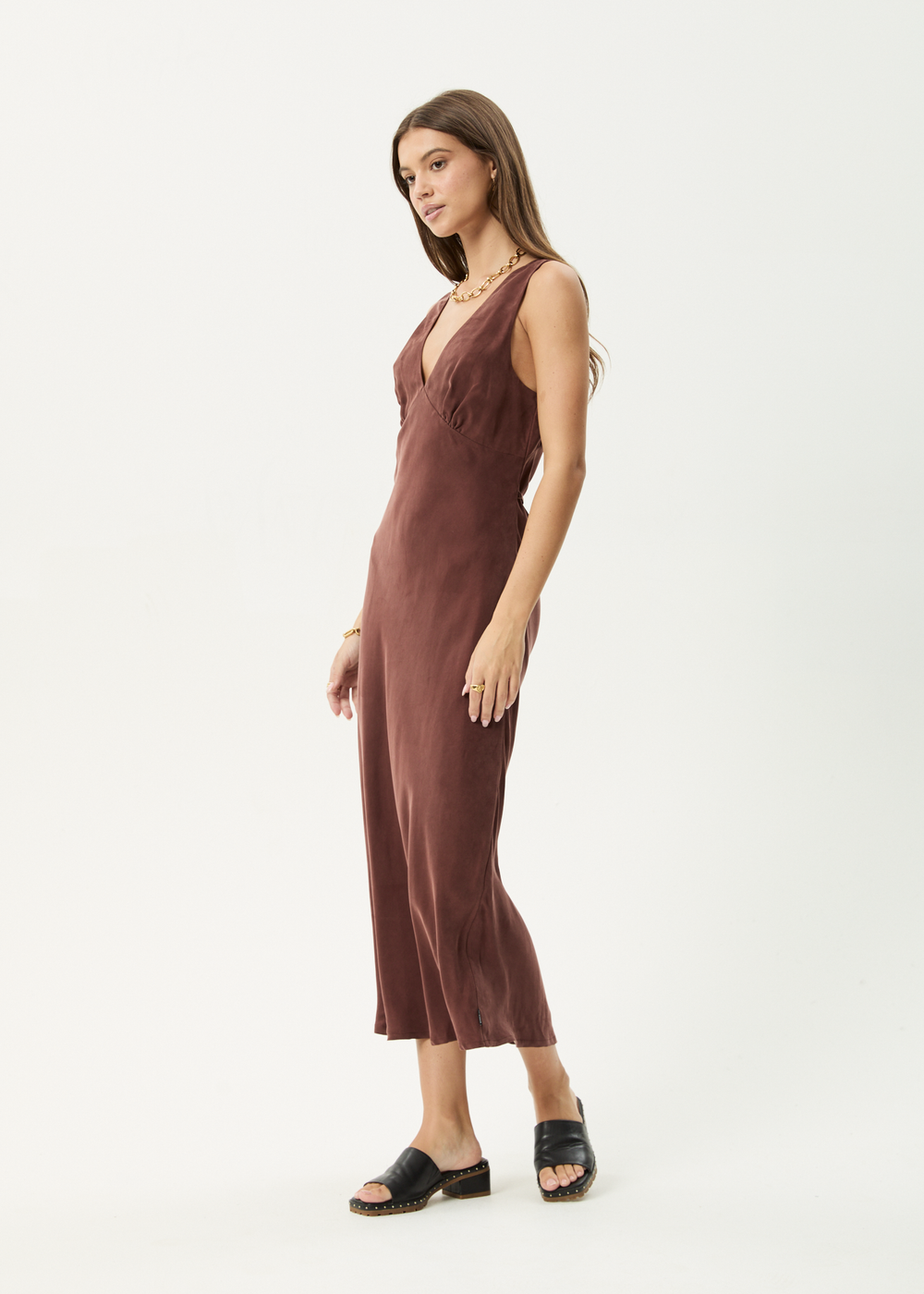 Womens Cupro Maxi Dress Gia - Hazelnut - AFENDS