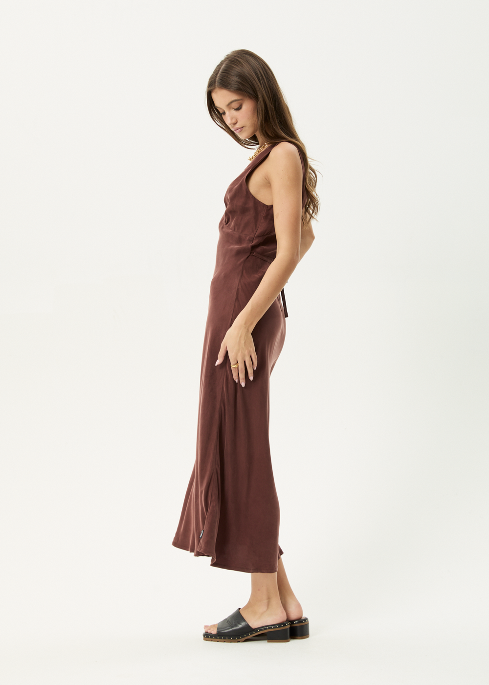 Womens Cupro Maxi Dress Gia - Hazelnut - AFENDS