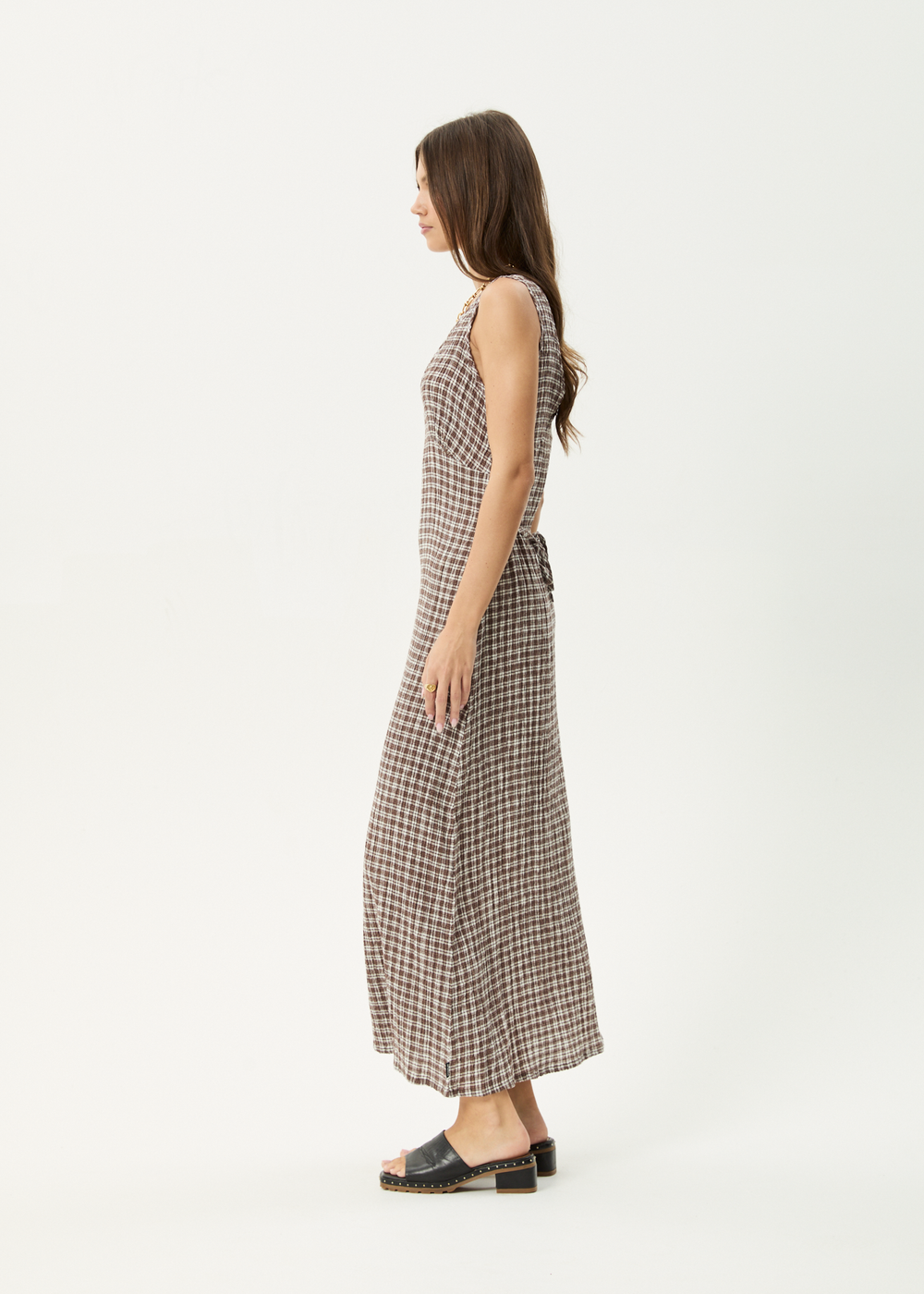 Womens Seersucker Maxi Dress Tully - Base Coffee Check - AFENDS